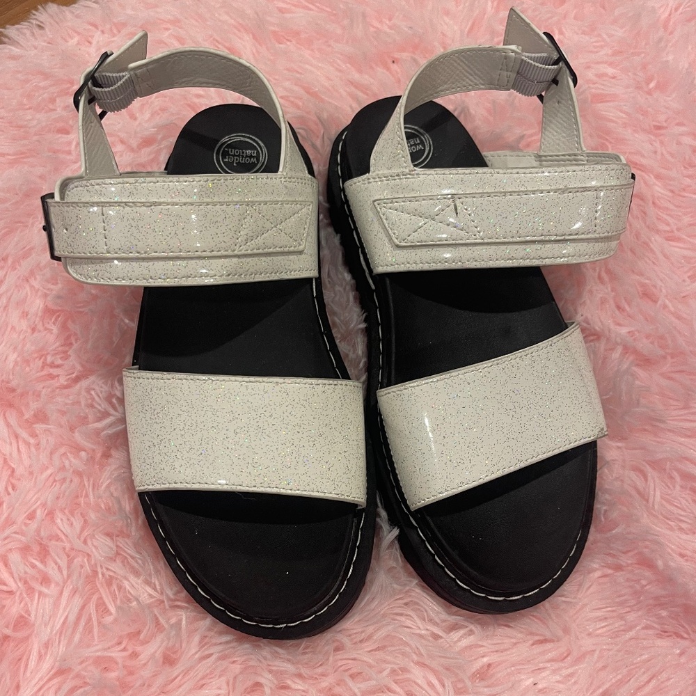 Lightly used white sparkle wedges